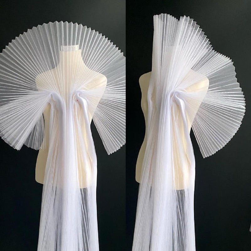 YABINA Ruffled Lace Trims 1 Yards Pleated Lace Fabric Trim Organza Ruffled Fabric Chiffon Tulle Border for Sewing Dress Bag Costume Decoration Trimming Craft White