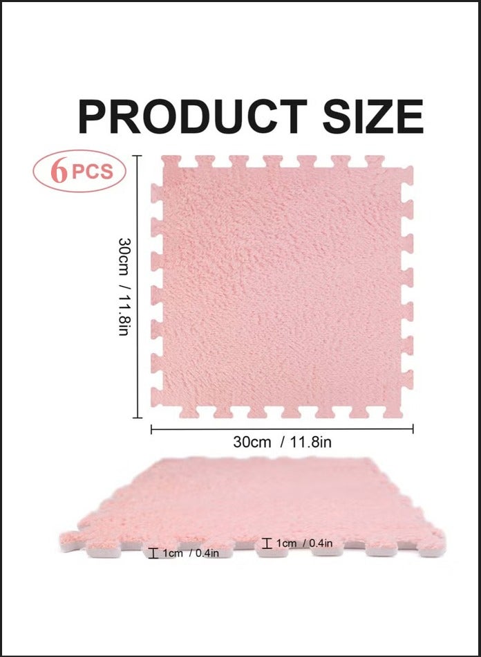 Plush Foam Floor Mat,Interlocking Carpet,Plush Puzzle Foam Floor Mat,Tiles Plush Puzzle Foam Floor Mat,Square Interlocking Carpet Tiles,Square Interlocking Fluffy Tiles,Soft Area Rugs,Border Fluffy Play Mat,Soft Climbing Area Rugs,Plush Foam Floor Mat for Home Playroom Decor,30x30cm (pink)  - Image 2