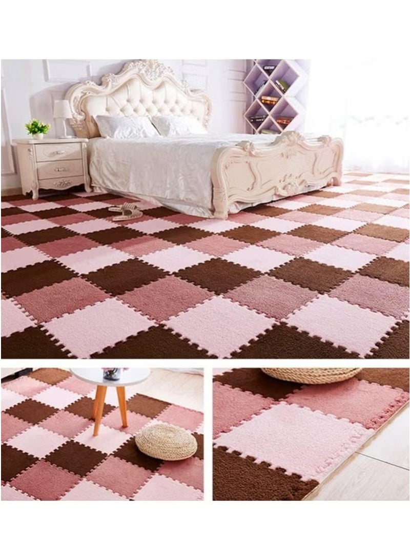 Plush Foam Floor Mat,Interlocking Carpet,Plush Puzzle Foam Floor Mat,Tiles Plush Puzzle Foam Floor Mat,Square Interlocking Carpet Tiles,Square Interlocking Fluffy Tiles,Soft Area Rugs,Border Fluffy Play Mat,Soft Climbing Area Rugs,Plush Foam Floor Mat for Home Playroom Decor,30x30cm (pink)  - Image 3