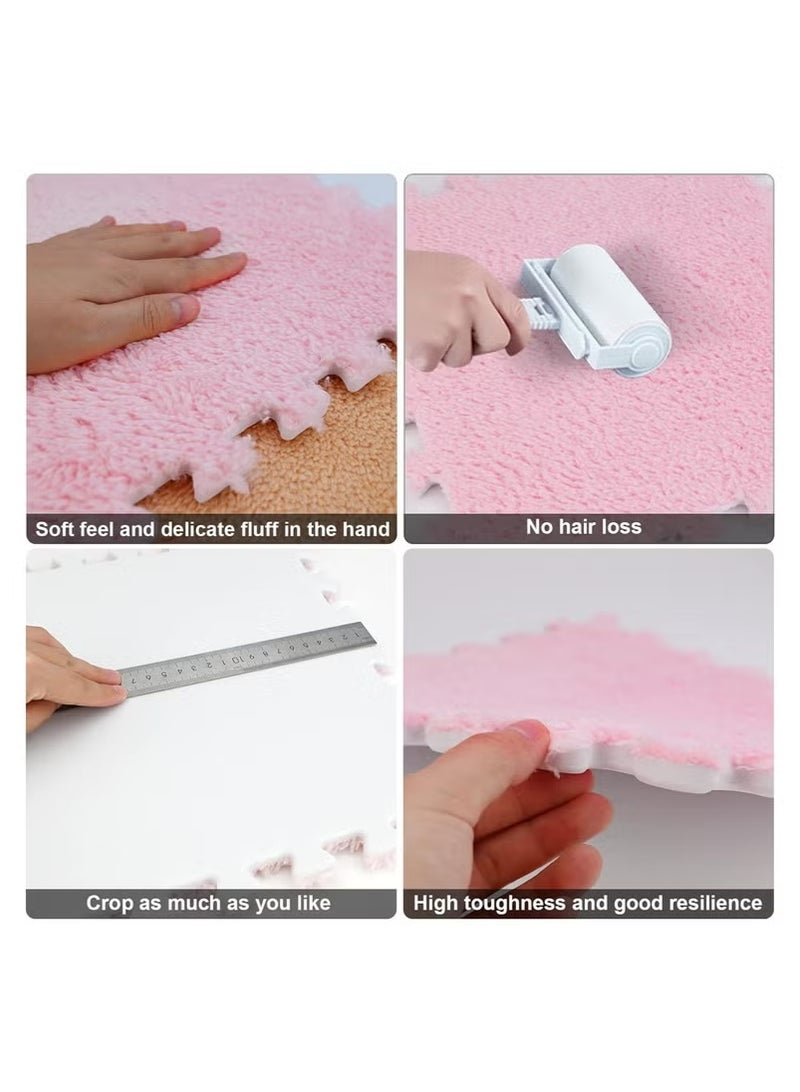 Plush Foam Floor Mat,Interlocking Carpet,Plush Puzzle Foam Floor Mat,Tiles Plush Puzzle Foam Floor Mat,Square Interlocking Carpet Tiles,Square Interlocking Fluffy Tiles,Soft Area Rugs,Border Fluffy Play Mat,Soft Climbing Area Rugs,Plush Foam Floor Mat for Home Playroom Decor,30x30cm (pink)  - Image 5