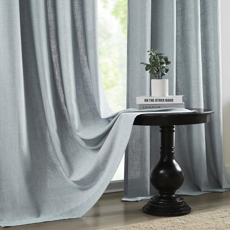 Central Park Grommet Semi Sheer Curtain Textured Linen Blend Light Filtering Window Treatment Panel 90 Inch for Living Room Bedroom Flax Farmhouse Rustic Drape  Mist Gray/Blue  58"" Wx90 Lx2 - Image 2