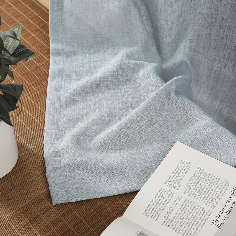 Central Park Grommet Semi Sheer Curtain Textured Linen Blend Light Filtering Window Treatment Panel 90 Inch for Living Room Bedroom Flax Farmhouse Rustic Drape  Mist Gray/Blue  58"" Wx90 Lx2 - Image 3