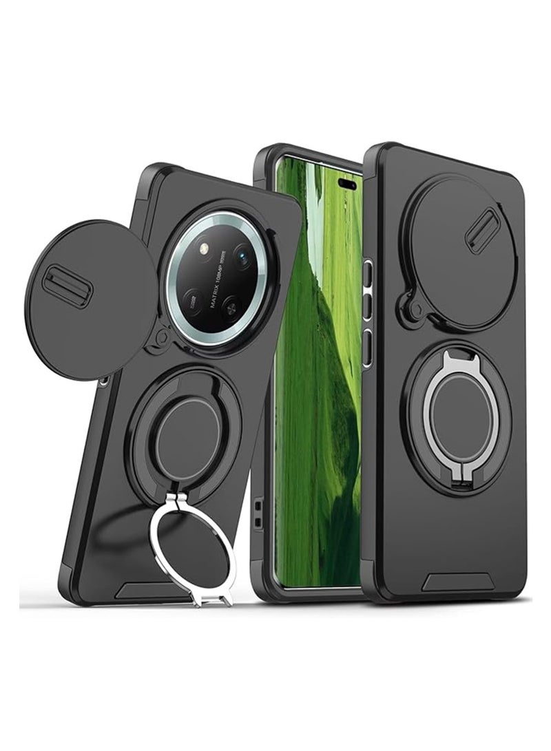 WRISTWISE Case Cover for Honor X9c Military Grade [Built-in Kickstand] Magnetic Rotate Ring Holder Heavy Duty TPU+PC Shockproof Drop Protect Phone Case for Honor X9c (Black) - Image 1