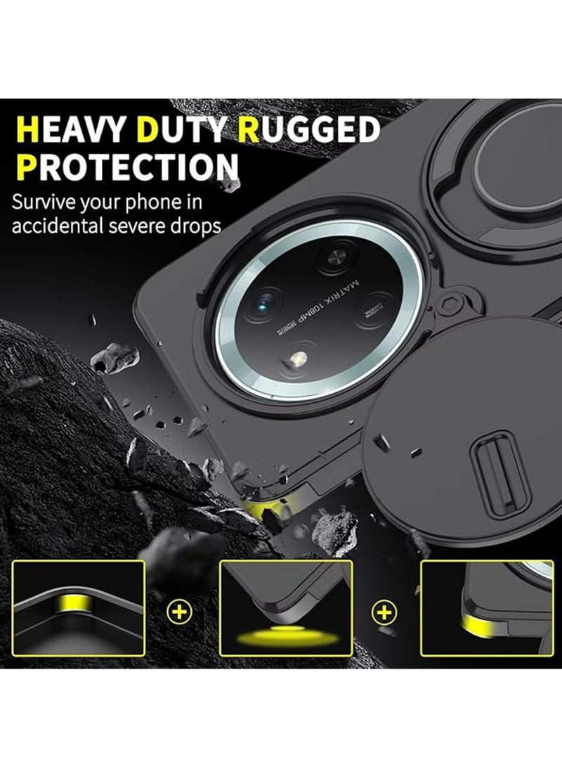 WRISTWISE Case Cover for Honor X9c Military Grade [Built-in Kickstand] Magnetic Rotate Ring Holder Heavy Duty TPU+PC Shockproof Drop Protect Phone Case for Honor X9c (Black) - Image 3