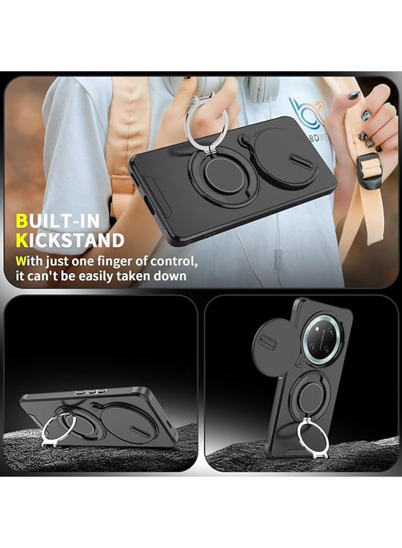 WRISTWISE Case Cover for Honor X9c Military Grade [Built-in Kickstand] Magnetic Rotate Ring Holder Heavy Duty TPU+PC Shockproof Drop Protect Phone Case for Honor X9c (Black) - Image 5