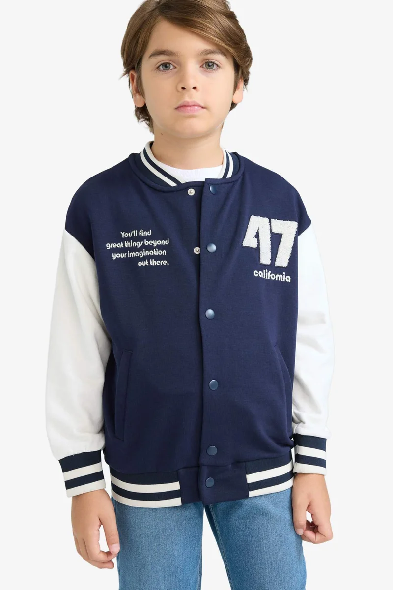 ديفاكتو Boy Printed College Collar Bomber Jacket