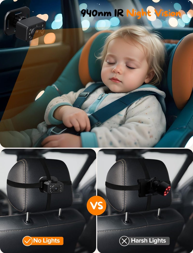 Kidsneed Baby Car Camera for 2 Kids - 7 Inch HD1080P Split Screen Baby Monitor with Dual Backseat Camera 150Â° Wide View & 360Â° Rotatable, Night Vision Easy Install, Rear-Facing Baby Car Mirror - Image 4