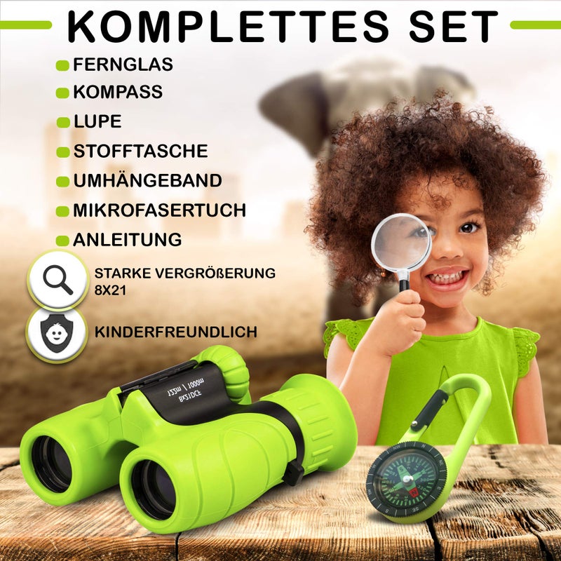 Promora Binoculars for Children - Ideal Gift for Little Boys and Girls - Strong Magnification 8 x 21 - Comprehensive Set Including Magnifier & Compass - Toy for 3-12 Years - Image 2