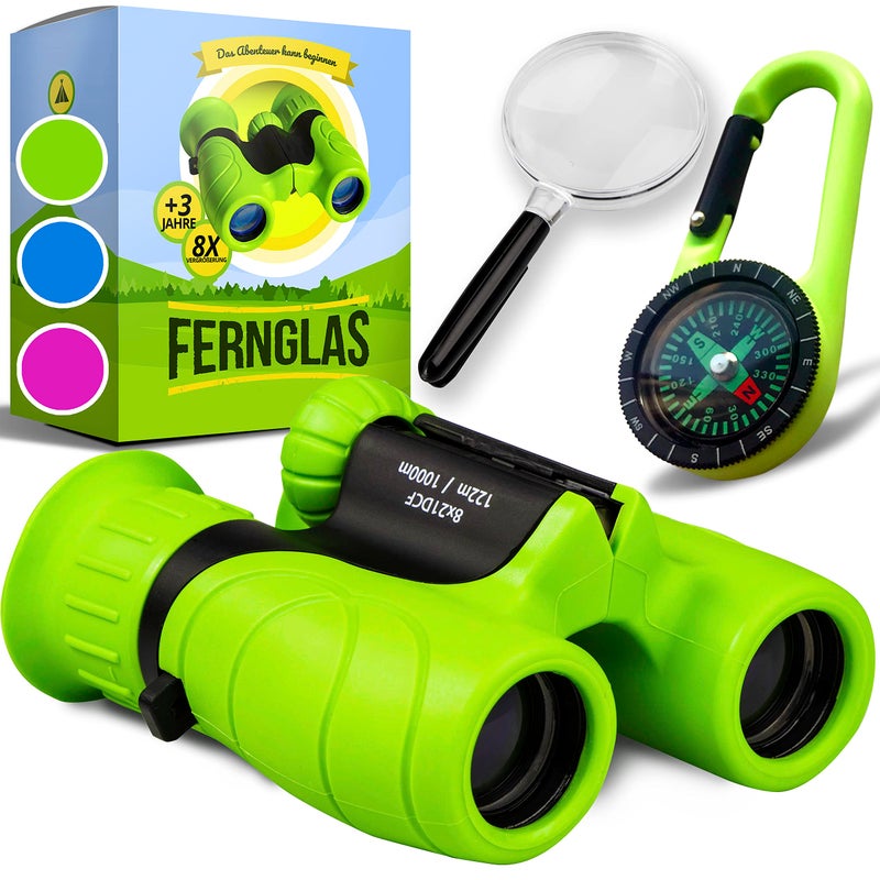 Promora Binoculars for Children - Ideal Gift for Little Boys and Girls - Strong Magnification 8 x 21 - Comprehensive Set Including Magnifier & Compass - Toy for 3-12 Years - Image 1
