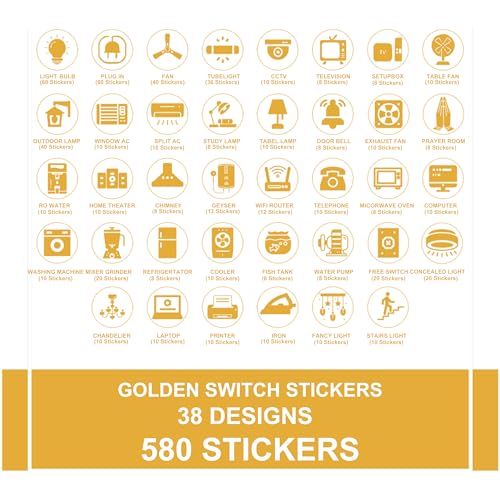 Pinaco India Switch Board Stickers - 580 Stickers, 40 Unique Designs | Decorative Stickers for Switches, Home & Office, Easy-to-Apply Stickers for Switches, Waterproof Vinyl 1.5 cm (Golden) - Image 2