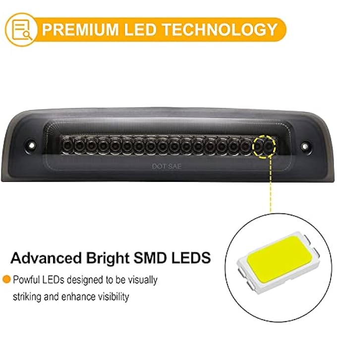 R&F Auto Led Strobe Third Brake Light Compatible With Ram 1500 2500 3500 4500 5500 20102018 F1 Style Red Flash Smoked High Mounted Stop Lights With Seal Foam Gaskets Roof Cargo Light Pickup Truck - Image 4