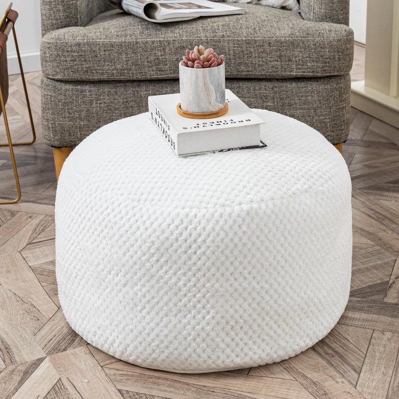 أوسبروي بوف أوزمان غير محشو مسند قدم بدون حشوة بوف ناعم 20x20x12 بوصة كرسي فuzzy مع تخزين لغرفة المعيشة وغرفة النوم باللون الأبيض