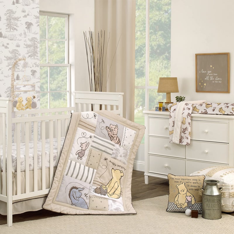 NoJo Disney Classic Pooh Hunny Fun with Piglet and Tigger White and Taupe Super Soft Baby Blanket - Image 4