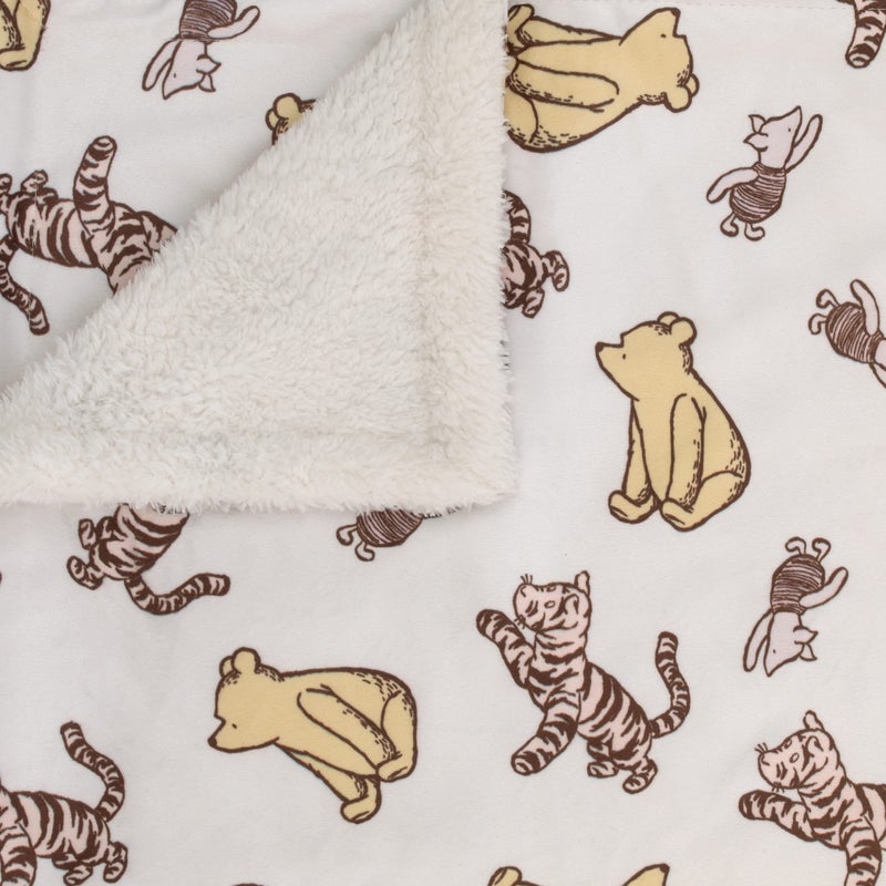 NoJo Disney Classic Pooh Hunny Fun with Piglet and Tigger White and Taupe Super Soft Baby Blanket - Image 3