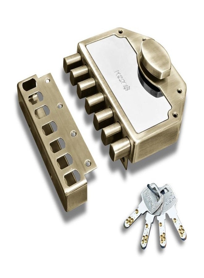 ATOM 7 Deadbolt Main Door Lock for Home | Heavy-Duty Brass & Steel Rim Lock | Secure Door Lock with Key for Main Doors, Single Doors, Cupboards, Almirahs - 7 Lever Dead Bolt - Image 1