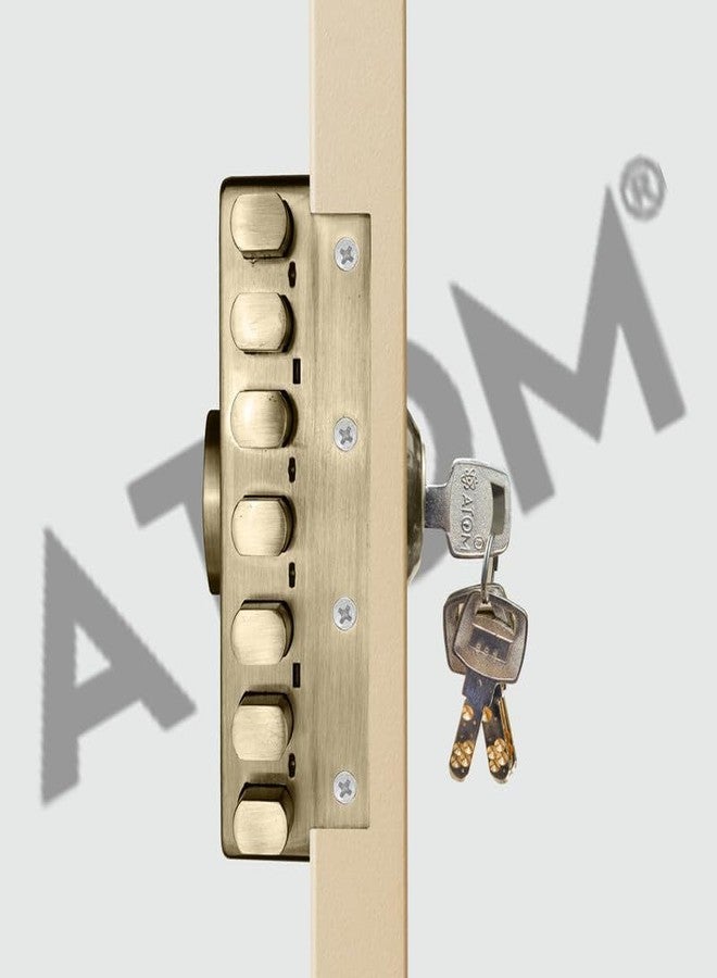 ATOM 7 Deadbolt Main Door Lock for Home | Heavy-Duty Brass & Steel Rim Lock | Secure Door Lock with Key for Main Doors, Single Doors, Cupboards, Almirahs - 7 Lever Dead Bolt - Image 3
