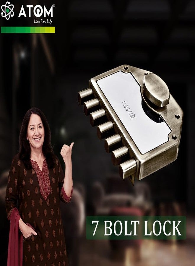 ATOM 7 Deadbolt Main Door Lock for Home | Heavy-Duty Brass & Steel Rim Lock | Secure Door Lock with Key for Main Doors, Single Doors, Cupboards, Almirahs - 7 Lever Dead Bolt - Image 4