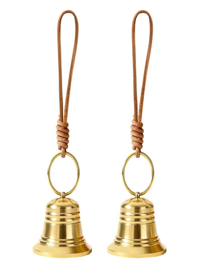 Koceci 2 PCS Brass Bells for Door Knob, Vintage Shopkeepers Bell for Door Opening, Hanging Bells Dinner Bell with Rope for Home Window Garden (Gold) - Image 1