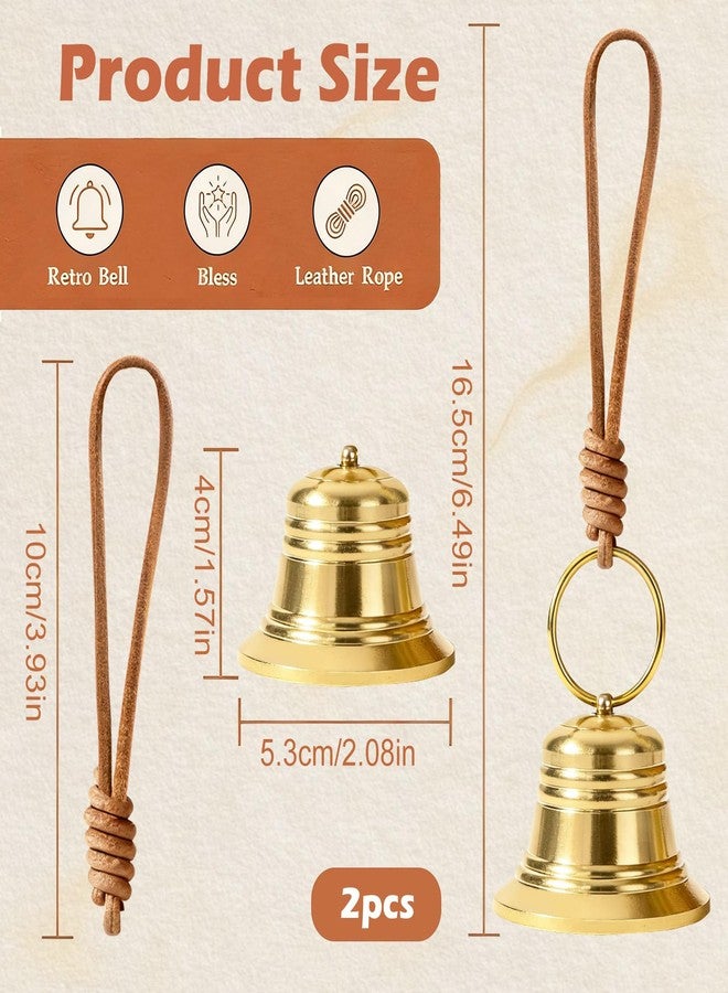 Koceci 2 PCS Brass Bells for Door Knob, Vintage Shopkeepers Bell for Door Opening, Hanging Bells Dinner Bell with Rope for Home Window Garden (Gold) - Image 2