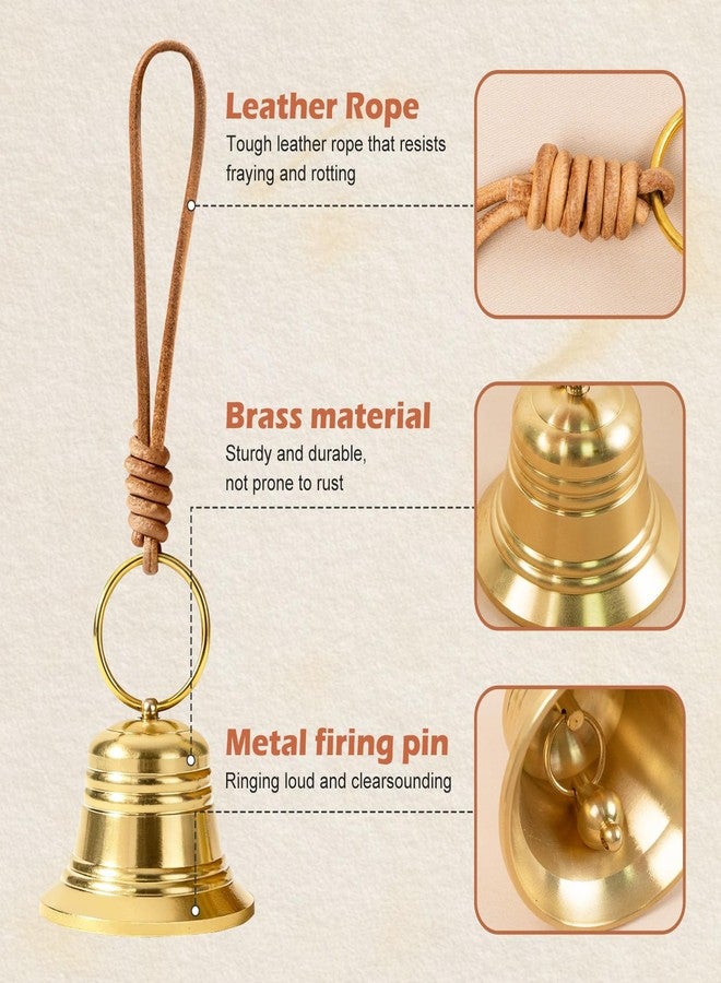 Koceci 2 PCS Brass Bells for Door Knob, Vintage Shopkeepers Bell for Door Opening, Hanging Bells Dinner Bell with Rope for Home Window Garden (Gold) - Image 3