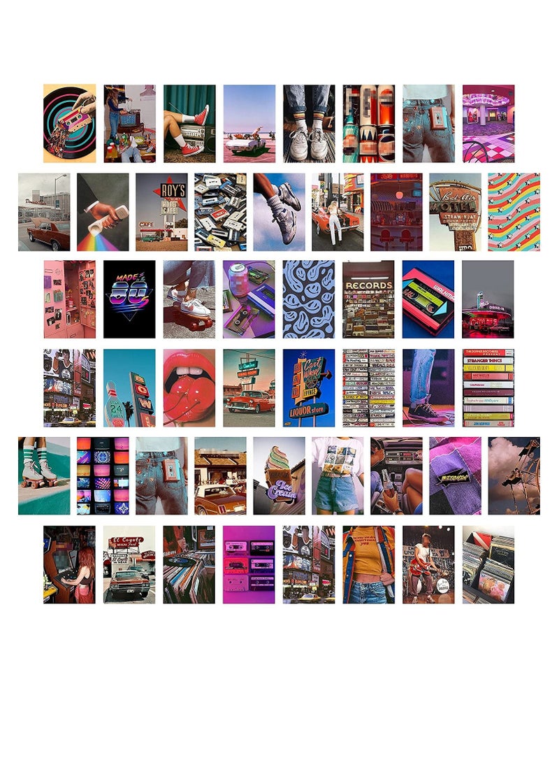 SYOSI Blue Wall Collage Kit Aesthetic Pictures, Boho Bedroom Wall Art, Indie Room Decor for Teen Girls, Double-sided Printing Posters with Glue Dots Sheet, Retro 80s 50 Modern Pictures Set 4x6 inch