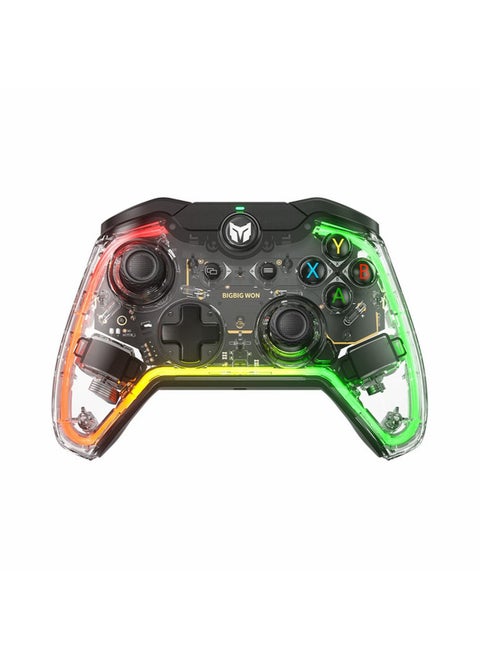 وحدات تحكم الألعاب السلكية BIGBIG WON Rainbow Lite للكمبيوتر الشخصي RGB Light، أزرار مخصصة، ماكرو، توربو، وحدة تحكم الكمبيوتر الشخصي، وحدة تحكم مزدوجة للصدمات للتبديل/Win10&amp;11 لجهاز PS4 عبر وحدة تحكم ألعاب R90 PC