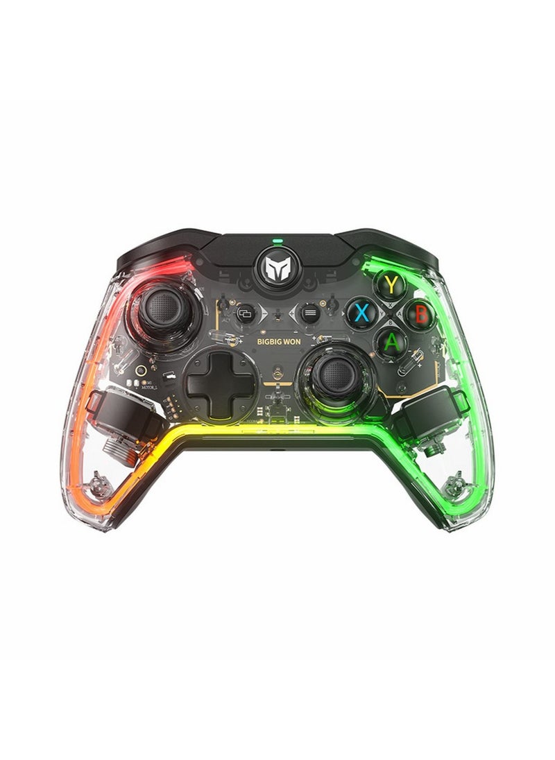 وحدات تحكم الألعاب السلكية BIGBIG WON Rainbow Lite للكمبيوتر الشخصي RGB Light، أزرار مخصصة، ماكرو، توربو، وحدة تحكم الكمبيوتر الشخصي، وحدة تحكم مزدوجة للصدمات للتبديل/Win10&amp;11 لجهاز PS4 عبر وحدة تحكم ألعاب R90 PC