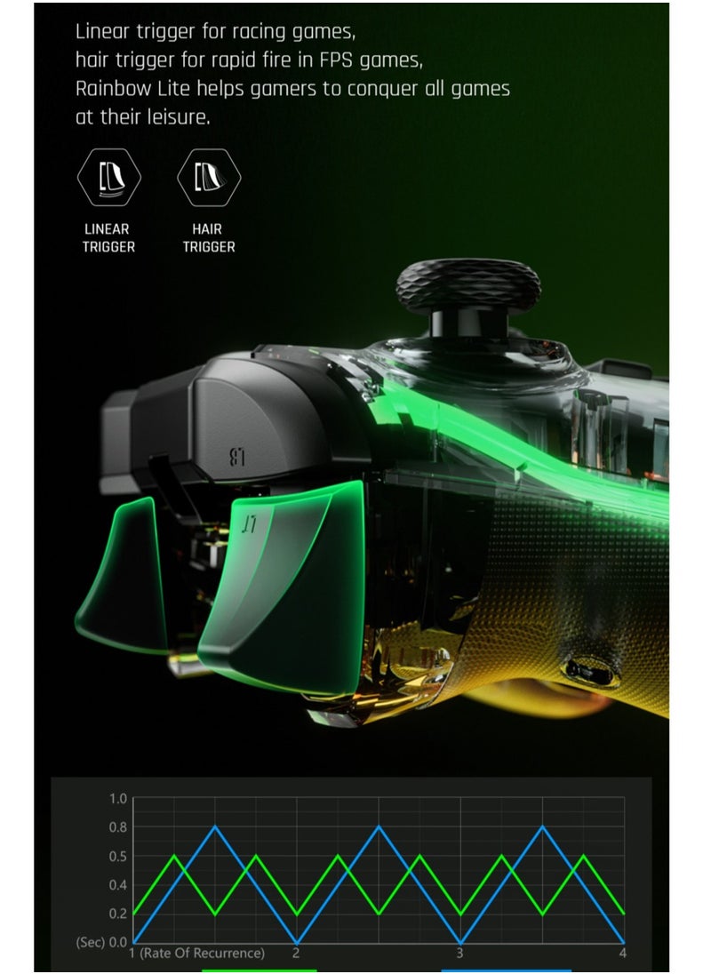 وحدات تحكم الألعاب السلكية BIGBIG WON Rainbow Lite للكمبيوتر الشخصي RGB Light، أزرار مخصصة، ماكرو، توربو، وحدة تحكم الكمبيوتر الشخصي، وحدة تحكم مزدوجة للصدمات للتبديل/Win10&amp;11 لجهاز PS4 عبر وحدة تحكم ألعاب R90 PC