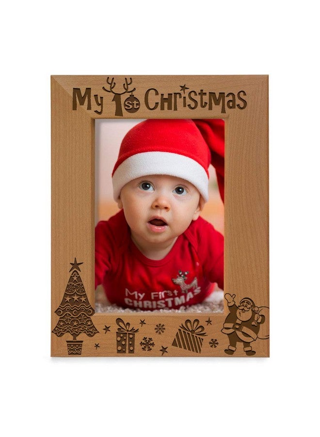 KATE POSH My 1st Christmas Picture Frame, My First, Baby's 1st Christmas, New Baby, Santa & Me Engraved Natural Wood Photo Frame (4x6-Vertical - Classic) - Image 1