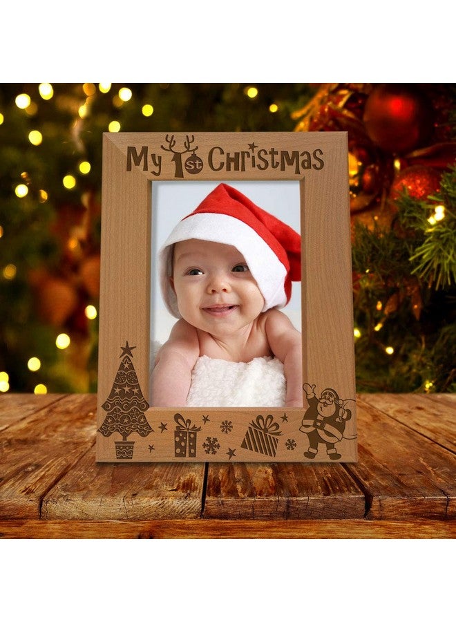 KATE POSH My 1st Christmas Picture Frame, My First, Baby's 1st Christmas, New Baby, Santa & Me Engraved Natural Wood Photo Frame (4x6-Vertical - Classic) - Image 4