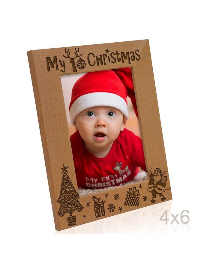 KATE POSH My 1st Christmas Picture Frame, My First, Baby's 1st Christmas, New Baby, Santa & Me Engraved Natural Wood Photo Frame (4x6-Vertical - Classic) - Image 3