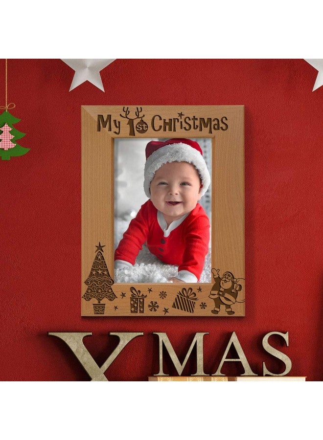 KATE POSH My 1st Christmas Picture Frame, My First, Baby's 1st Christmas, New Baby, Santa & Me Engraved Natural Wood Photo Frame (4x6-Vertical - Classic) - Image 5