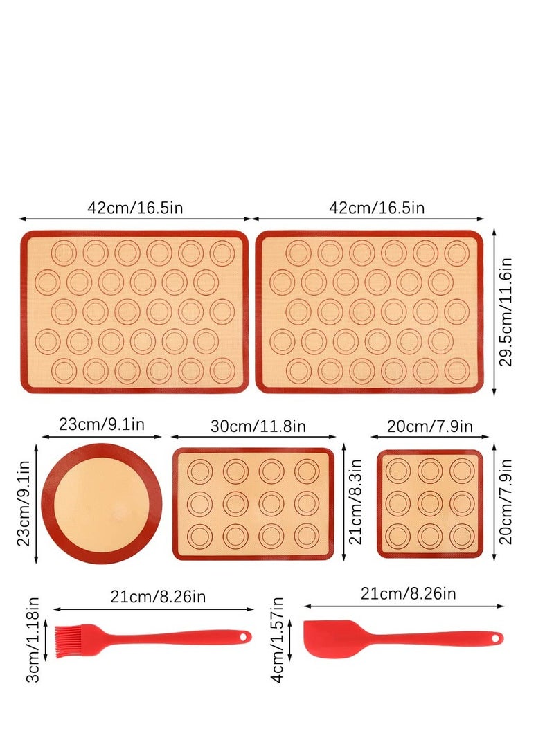 7 Pcs Silicone Baking Mats, Pastry Mat Non Stick Reusable, with Brush and Spatula, Washable Tools Set for Cake Cookie Pizza Bread Making - Image 3