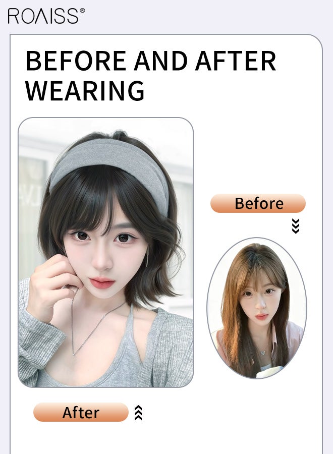 roaiss Women's Brown Black Straight Wig, Headband & Wig 2 in 1  Gray Wide-brimmed Knitted Hair Band, Removable Synthetic Heat-resistant Wig, Natural Looking Suitable for Parties and Daily Wear - Image 5