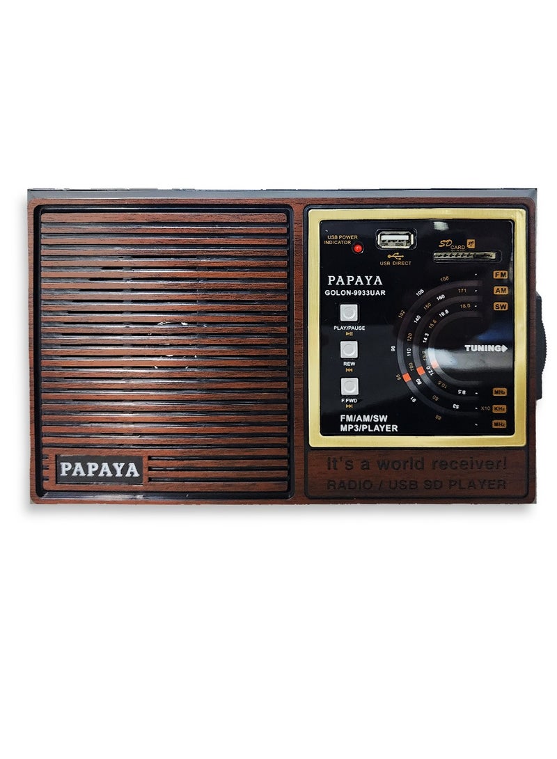 Papaya Radio  9933UAR Rechargable With 3 Band - Brown - Image 2