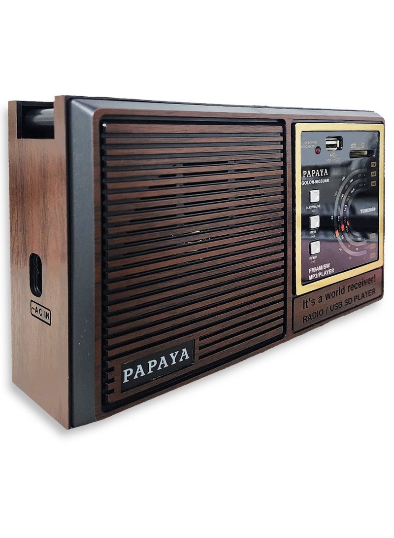 Papaya Radio  9933UAR Rechargable With 3 Band - Brown - Image 4