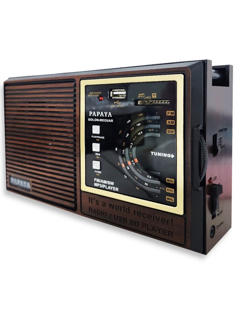 Papaya Radio  9933UAR Rechargable With 3 Band - Brown - Image 3