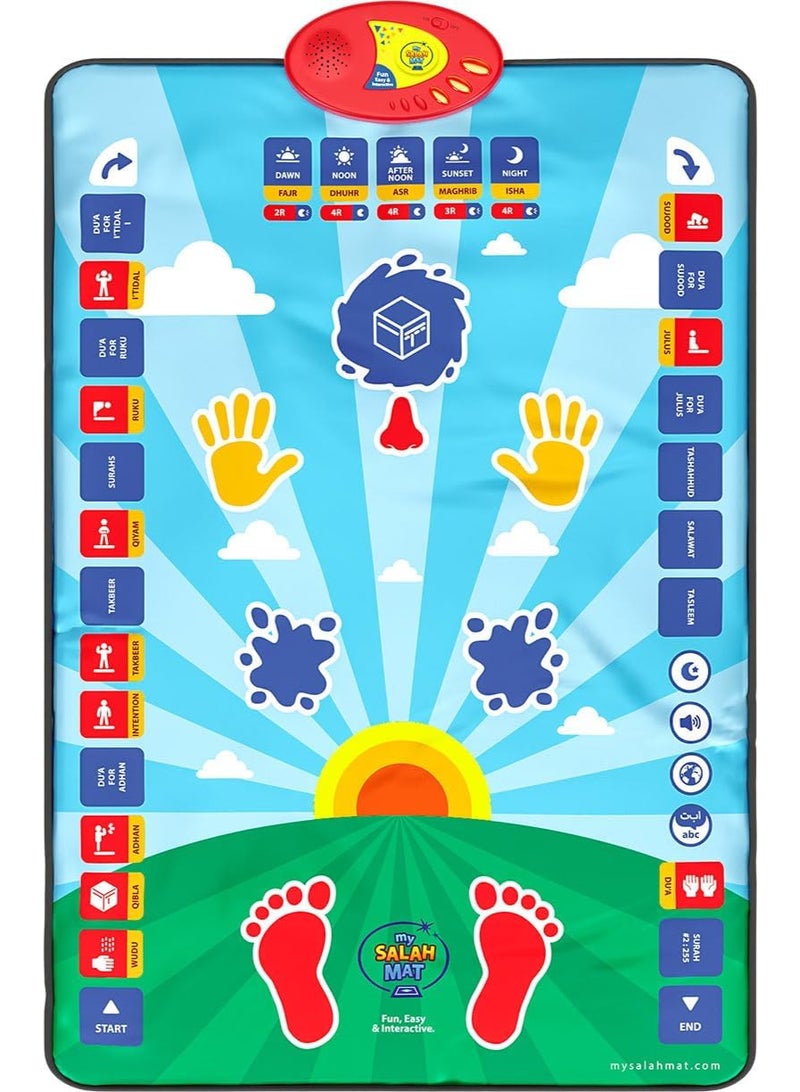 ECVV Smart Interactive Islamic Prayer Mat for Kids 3+ | Learn Salah, Surahs, Wudu & Duas | 10 Languages | 25 Touch Keys | Padded Educational Prayer Rug with Salah Translation | Blue - Image 1