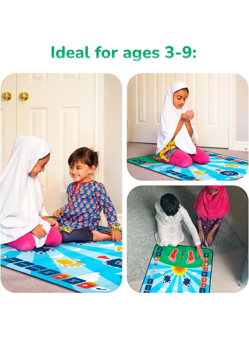 ECVV Smart Interactive Islamic Prayer Mat for Kids 3+ | Learn Salah, Surahs, Wudu & Duas | 10 Languages | 25 Touch Keys | Padded Educational Prayer Rug with Salah Translation | Blue - Image 4