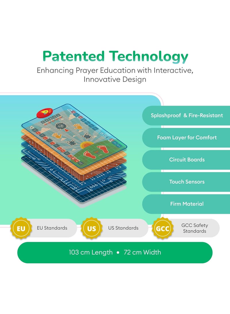 ECVV Smart Interactive Islamic Prayer Mat for Kids 3+ | Learn Salah, Surahs, Wudu & Duas | 10 Languages | 25 Touch Keys | Padded Educational Prayer Rug with Salah Translation | Blue - Image 5