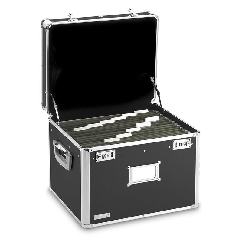 Vaultz Portable File Box - 17.5 x 14 x 12.5 Inch Legal/Letter Size Storage Box with Dual-Combination Locking for Document Filing and Organization,Black - Image 1