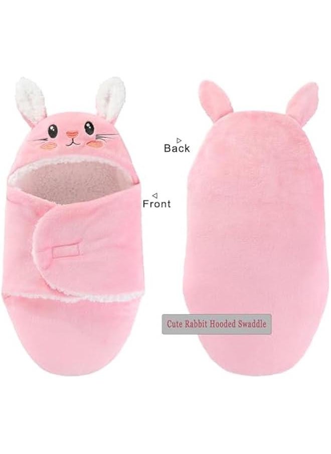 MIXDE 1-Pack Baby Hooded Fleece Swaddle Blanket Newborn Cartoon Receiving Blanket Soft Plush Sleeping Bag Sack Stroller Wrap Baby Hug Delivery Room Package Baby Anti Kick Sleep Sack 62cm (Pink)  - Image 5