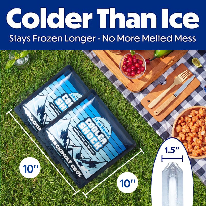 Cooler Shock Reusable Prefilled Ice Packs for Coolers & Lunch Boxes - 48 Hours Long Lasting Cold Freezer Packs for Lunchbox, Non-Toxic Gel Ice Pack for Camping, Lunch Bags, Road Trips, 2 Pack(10"x10") - Image 3