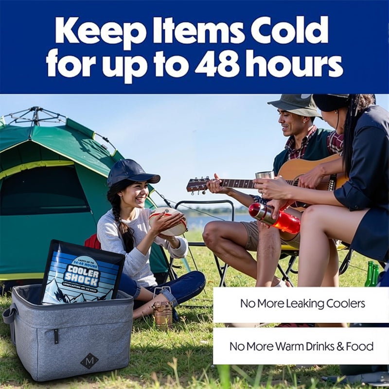 Cooler Shock Reusable Prefilled Ice Packs for Coolers & Lunch Boxes - 48 Hours Long Lasting Cold Freezer Packs for Lunchbox, Non-Toxic Gel Ice Pack for Camping, Lunch Bags, Road Trips, 2 Pack(10"x10") - Image 4