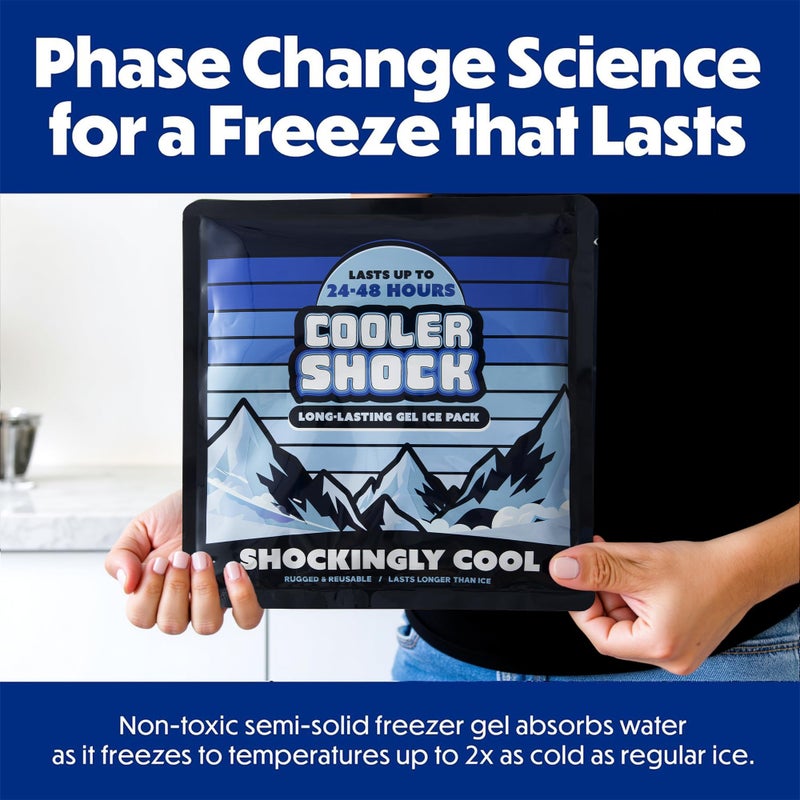 Cooler Shock Reusable Prefilled Ice Packs for Coolers & Lunch Boxes - 48 Hours Long Lasting Cold Freezer Packs for Lunchbox, Non-Toxic Gel Ice Pack for Camping, Lunch Bags, Road Trips, 2 Pack(10"x10") - Image 2