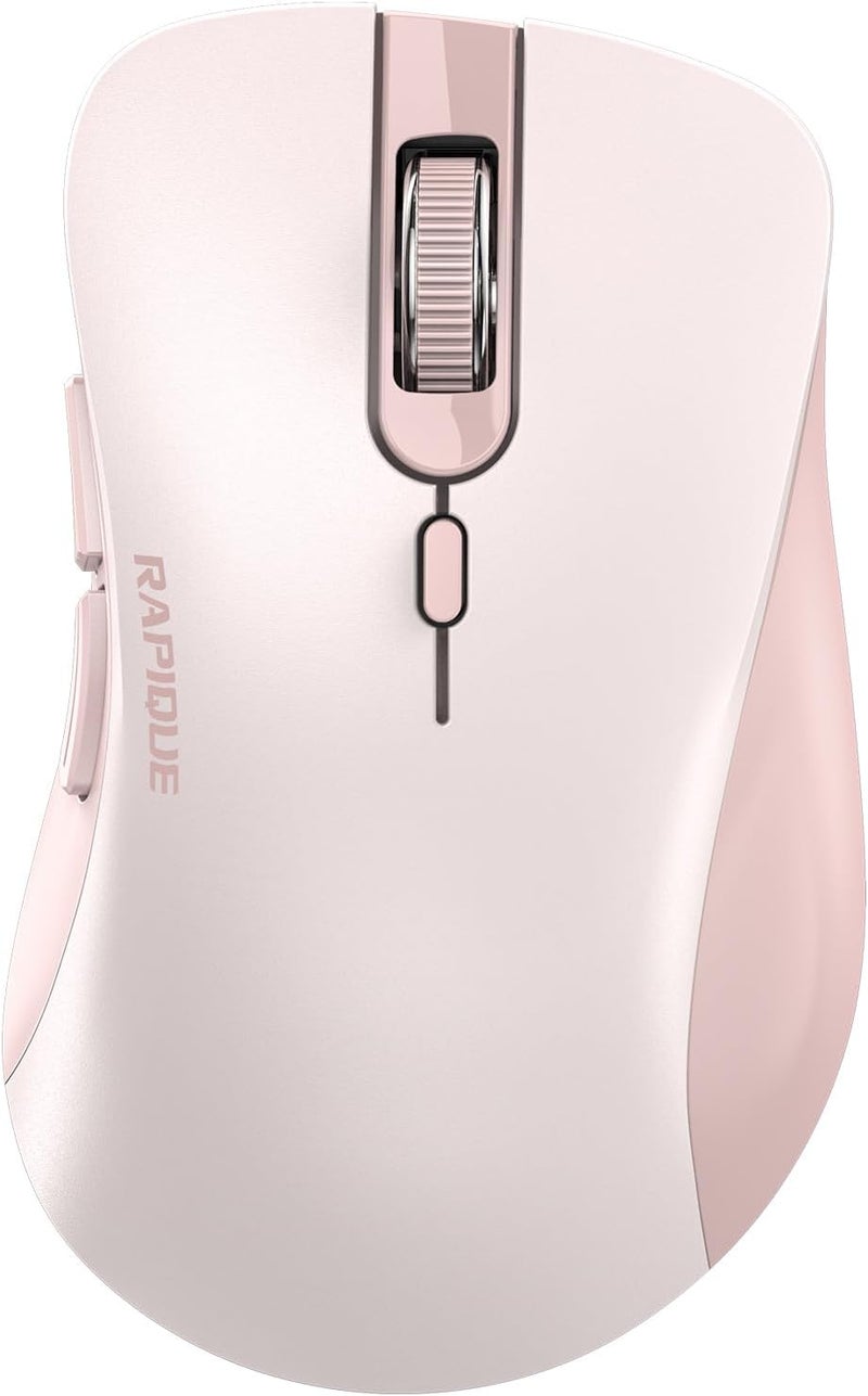 RAPIQUE Bluetooth Wireless Mouse - Dual Bluetooth & 2.4 GHz USB Receiver, Ergonomic Design, Quiet Clicks, Low Power - Multi-Device Compatibility for MacBook, Laptop, Computer, iPad Air/Pro (Pink) - Image 1