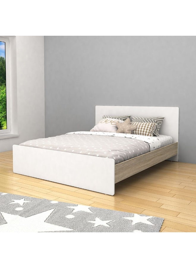 DANUBE HOME سرير كيندر 160x200 كوين | تصميم حديث مزدوج خشبي مصنوع في ماليزيا - أبيض وبلوط سونوما - Image 1