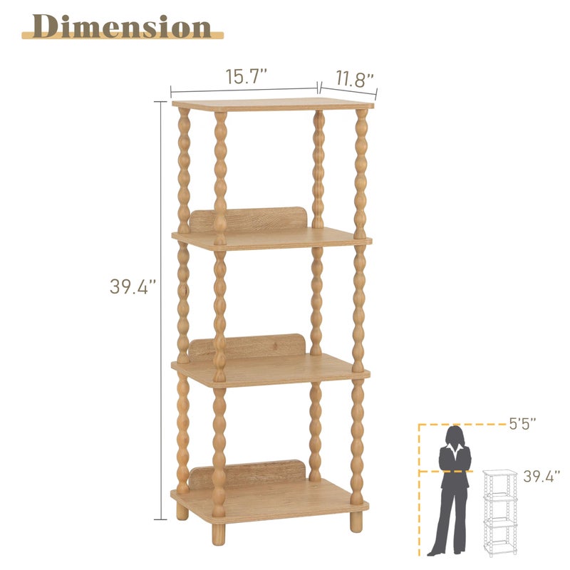 Fultyle Bookshelf, 4-Tier Wooden Bookcase with Open Shelves, Modern Book Shelf for Small Spaces, Bedroom, Living Room and Office with Solid Wood Legs (Rustic Walnut) - Image 3