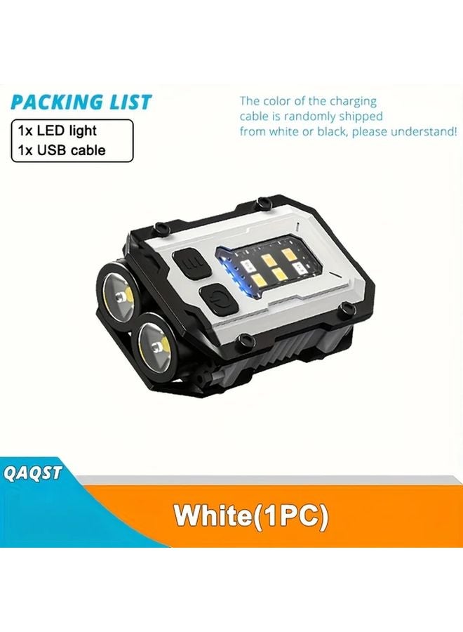 White 1pc Mini Hands Free Rechargeable Keychain Flashlight Ultra Bright LED Cap Light - Image 1
