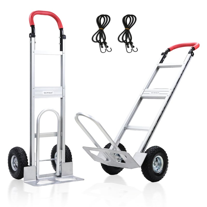 TEUWXLO Aluminum Alloy Hand Truck with U-Shaped Handle, 2 Rubber Wheels, 600 lb Capacity, Ext endable Base Plate - Suitable for Warehouse, Office, Home & Multiple Usage Scenarios - Image 1